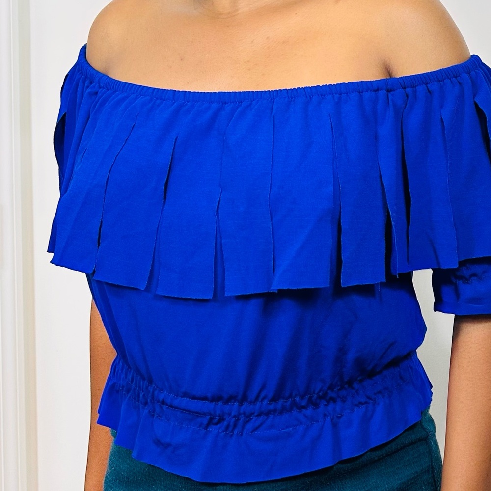 Off-Shoulder Blue Ruffle Top